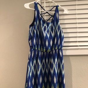 Blue, white and lime green dress